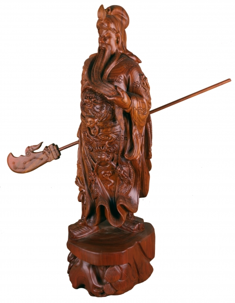 草花梨木关公雕像武财神供奉用横刀招财站像