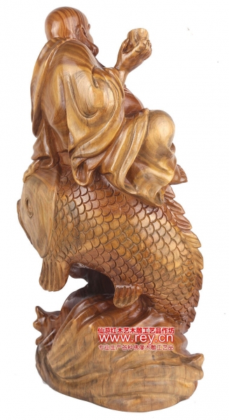 年年有余弥勒佛绿檀木雕像装饰品摆件