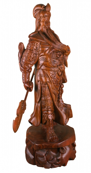 草花梨木关公雕像武财神供奉用横刀招财站像