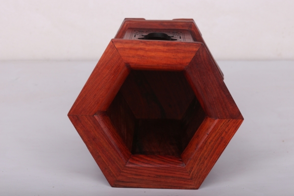酸枝木笔筒激光雕花桌面笔筒六角型