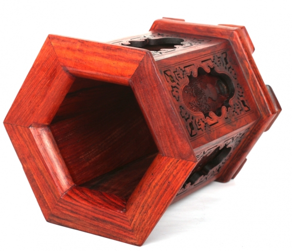 酸枝木笔筒激光雕花桌面笔筒六角型