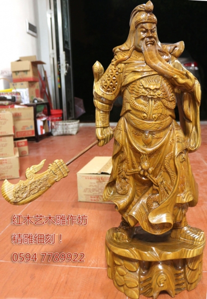 85公分绿檀木关公雕像供奉用关羽站像工艺品