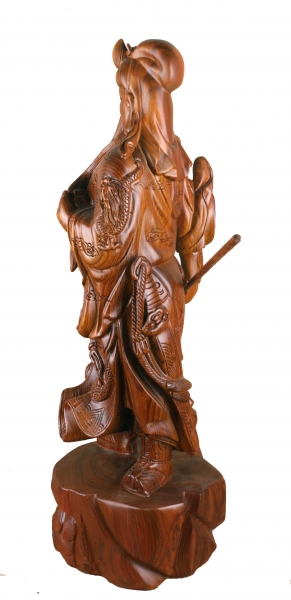 草花梨木关公雕像武财神供奉用横刀招财站像