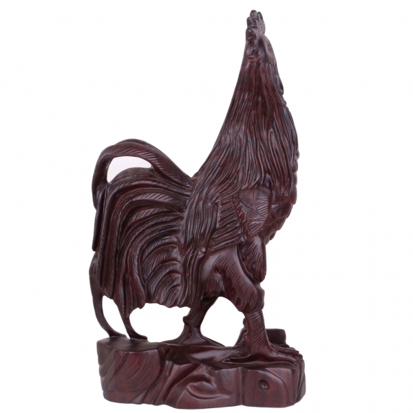 黑檀木雕刻金鸡报晓吉祥物家居摆件