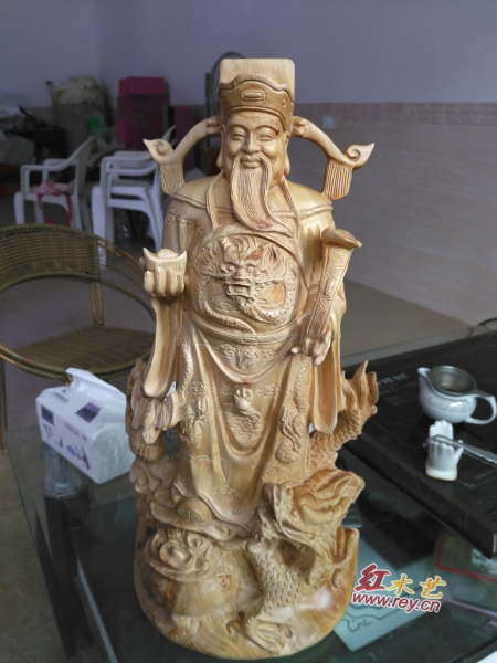 香柏木加木制工艺品财神爷雕像