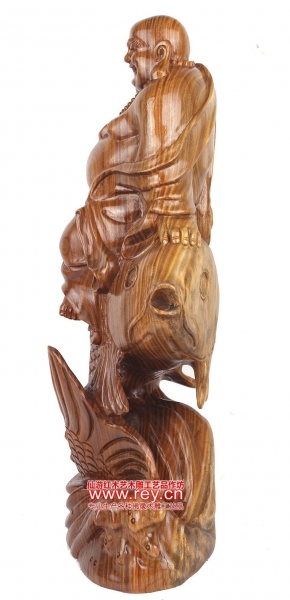 年年有余弥勒佛绿檀木雕像装饰品摆件