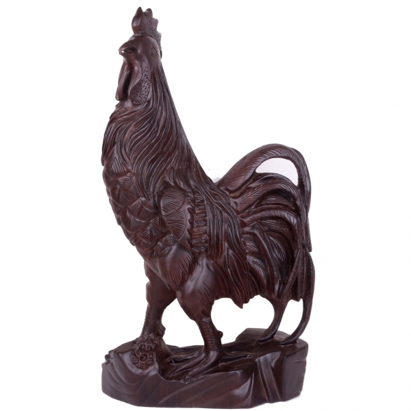 黑檀木雕刻金鸡报晓吉祥物家居摆件